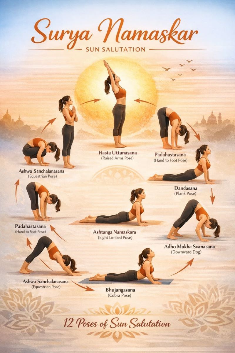 "Sun Salutation yoga sequence steps for weight loss